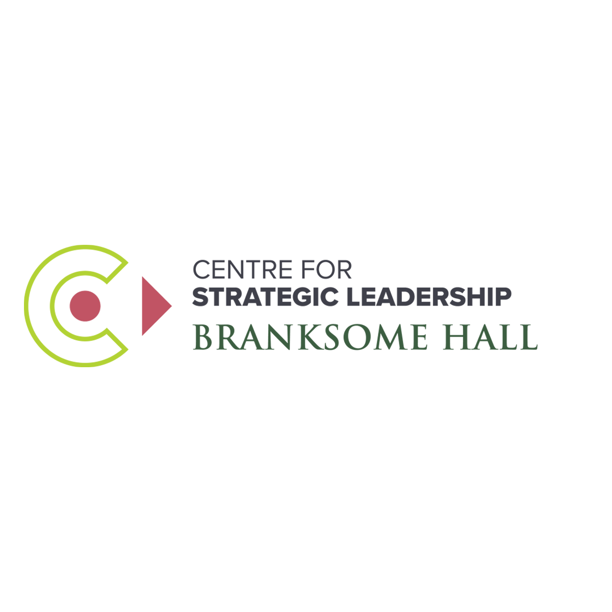 Logo for the Centre for Strategic Leadership at Branksome Hall, featuring a green and pink abstract symbol next to the organization’s name in black and green text on a white background.