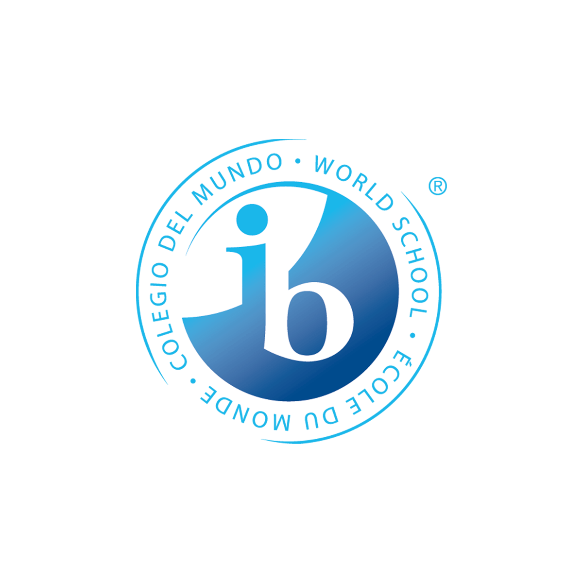 Blue and white International Baccalaureate (IB) logo with a lowercase "i" and "b" inside a circular design on a light blue background.